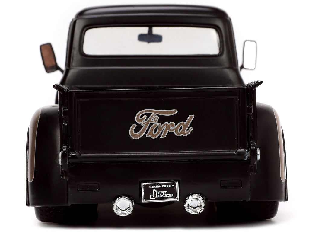 1956 Ford F-100 Pickup Truck Matt Black and Champagne with Flames with Extra Wheels "Just Trucks" Series 1/24 Diecast Model Car by Jada - image 6