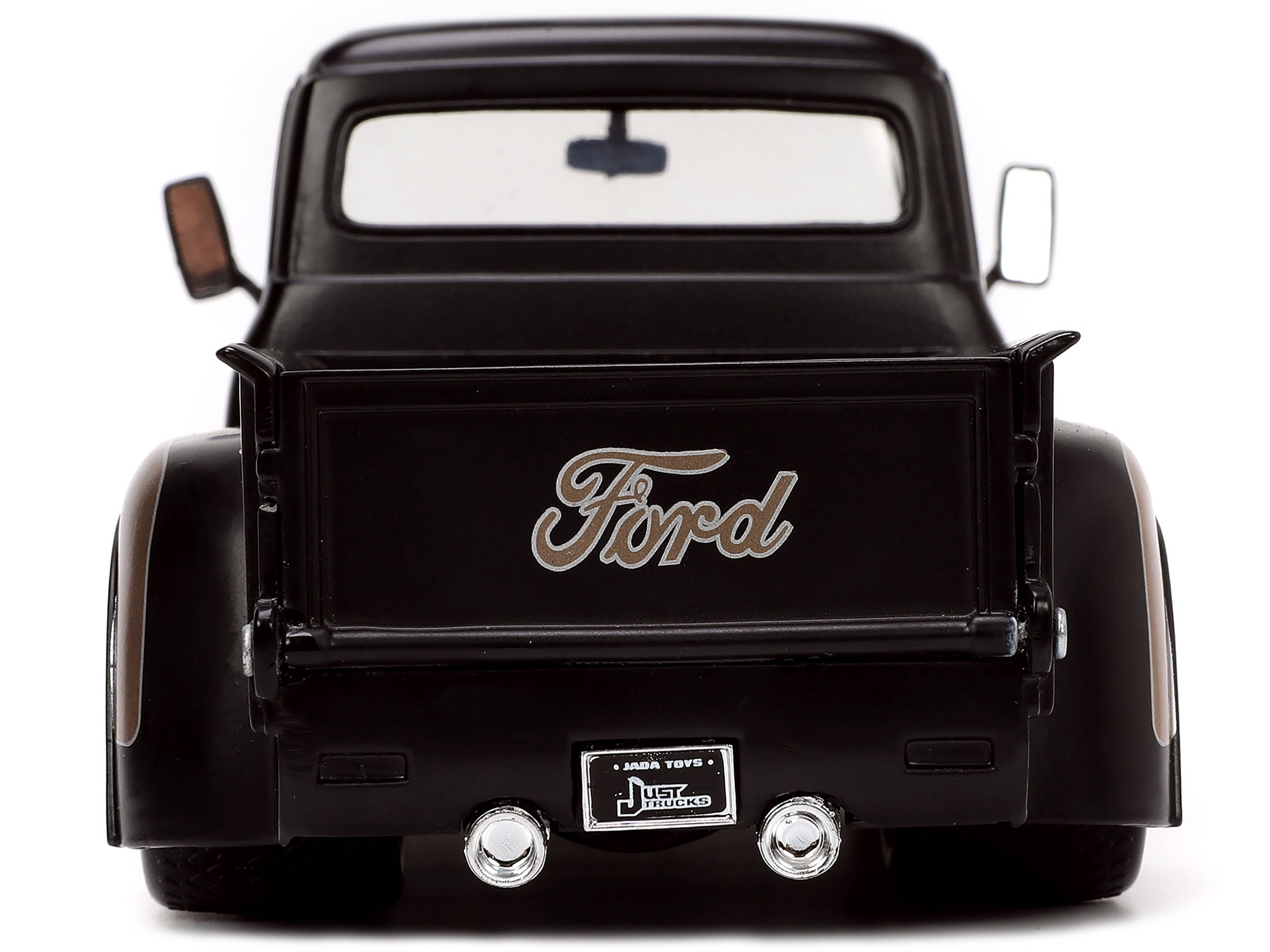 1956 Ford F-100 Pickup Truck Matt Black and Champagne with Flames with Extra Wheels "Just Trucks" Series 1/24 Diecast Model Car by Jada - image 6
