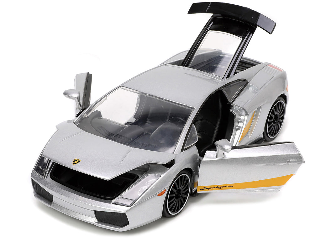 Lamborghini Gallardo Superleggera Silver Metallic with Yellow Stripes "Hyper-Spec" Series 1/24 Diecast Model Car by Jada - image 2