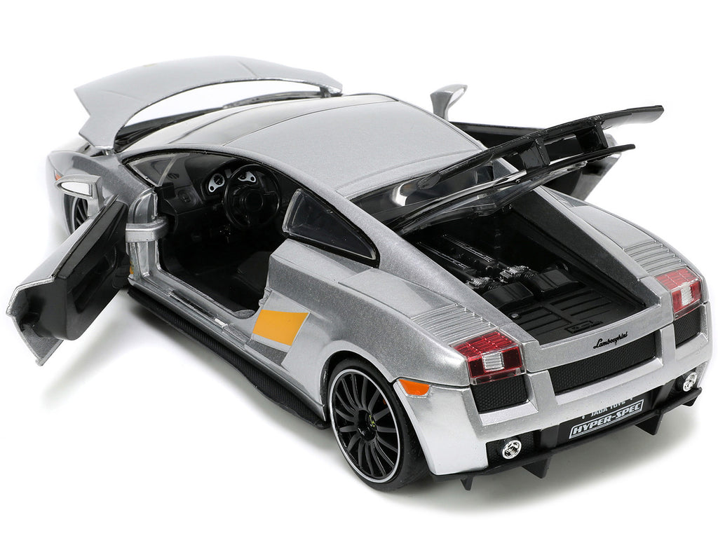 Lamborghini Gallardo Superleggera Silver Metallic with Yellow Stripes "Hyper-Spec" Series 1/24 Diecast Model Car by Jada - image 3
