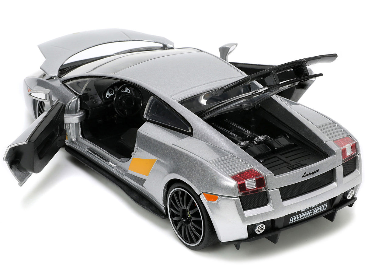Lamborghini Gallardo Superleggera Silver Metallic with Yellow Stripes "Hyper-Spec" Series 1/24 Diecast Model Car by Jada - image 3