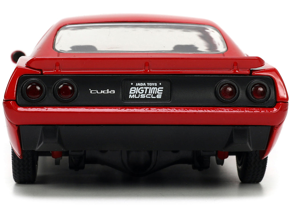 1973 Plymouth Barracuda Red with Black Stripes "Bigtime Muscle" Series 1/24 Diecast Model Car by Jada - image 5