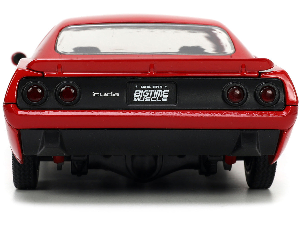 1973 Plymouth Barracuda Red with Black Stripes "Bigtime Muscle" Series 1/24 Diecast Model Car by Jada - image 5