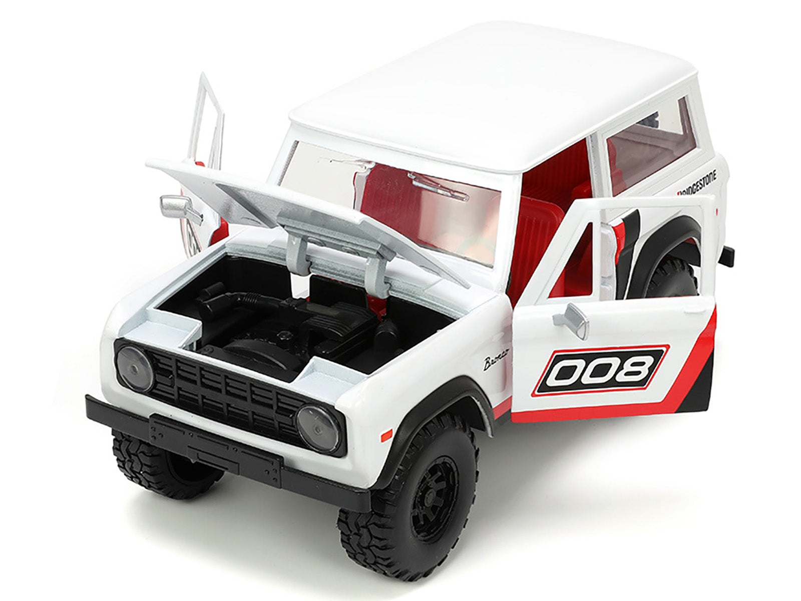1973 Ford Bronco #008 White with Red and Black Stripes and Red Interior with Extra Wheels "Just Trucks" Series 1/24 Diecast Model Car by Jada - image 2