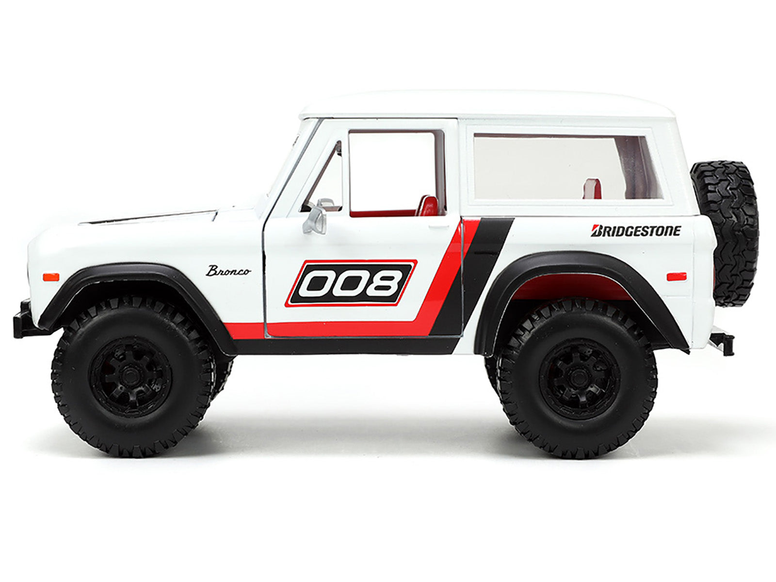 1973 Ford Bronco #008 White with Red and Black Stripes and Red Interior with Extra Wheels "Just Trucks" Series 1/24 Diecast Model Car by Jada - image 3