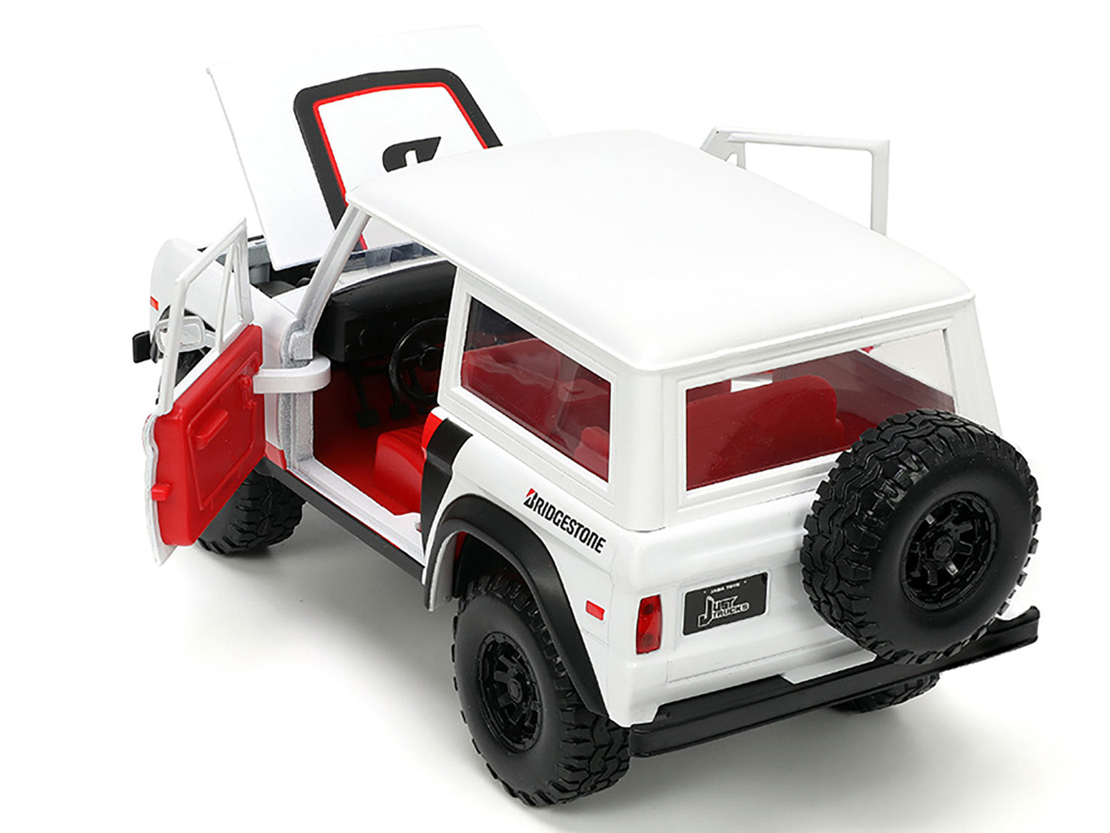 1973 Ford Bronco #008 White with Red and Black Stripes and Red Interior with Extra Wheels "Just Trucks" Series 1/24 Diecast Model Car by Jada - image 4