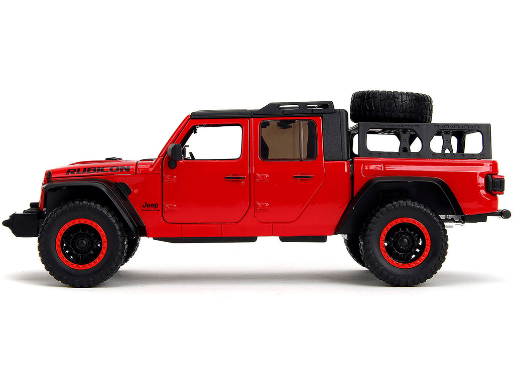 2020 Jeep Gladiator Rubicon Pickup Truck Red with Black Top and Extra Wheels "Just Trucks" Series 1/24 Diecast Model Car by Jada - image 3