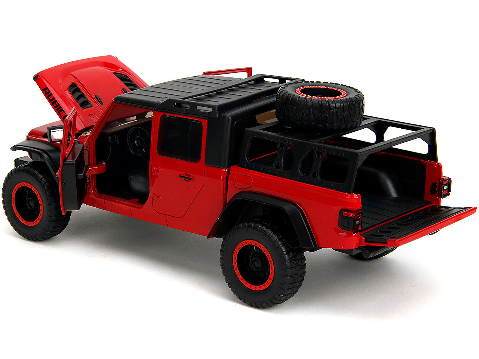 2020 Jeep Gladiator Rubicon Pickup Truck Red with Black Top and Extra Wheels "Just Trucks" Series 1/24 Diecast Model Car by Jada - image 5