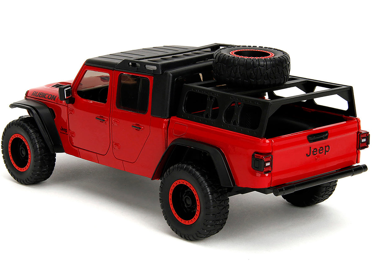 2020 Jeep Gladiator Rubicon Pickup Truck Red with Black Top and Extra Wheels "Just Trucks" Series 1/24 Diecast Model Car by Jada - image 4