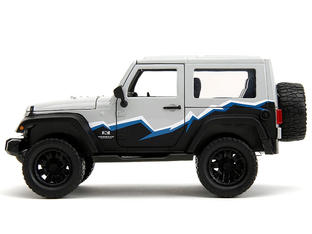 2007 Jeep Wrangler Gray and Black with Blue and White Stripes with Extra Wheels "Just Trucks" Series 1/24 Diecast Model Car by Jada - image 5