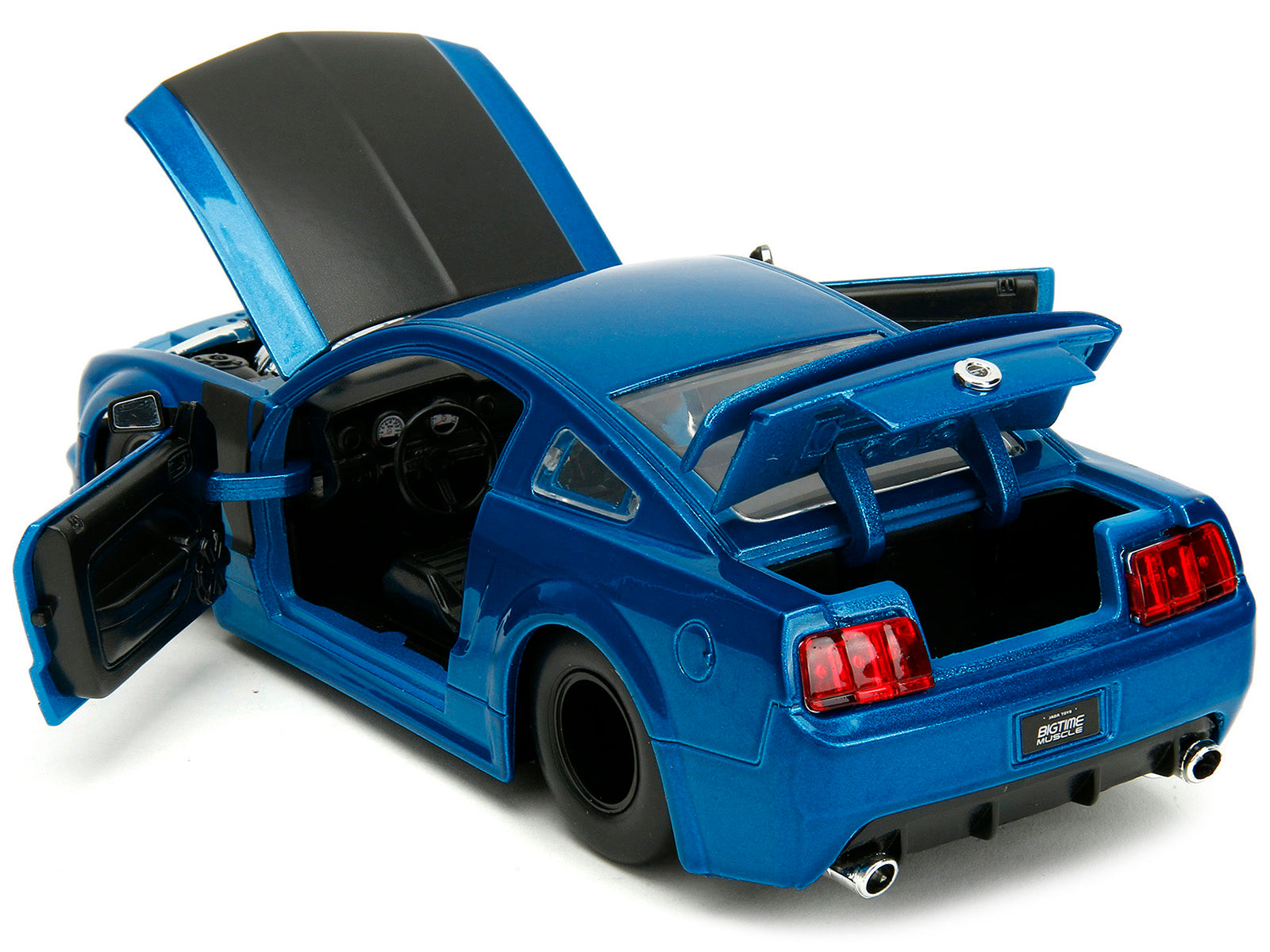 2006 Ford Mustang GT Blue Metallic with Matt Black Hood and Stripes "Bigtime Muscle" Series 1/24 Diecast Model Car by Jada - image 4