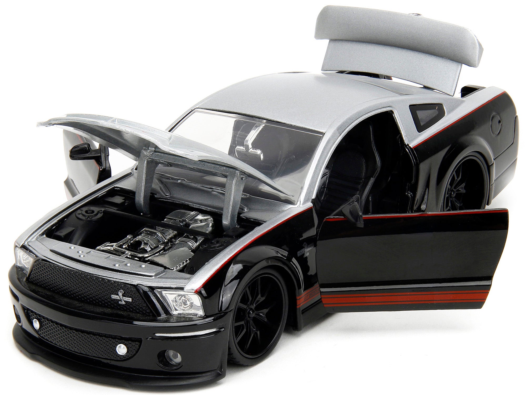 2008 Ford Shelby Mustang GT-500KR Silver and Black with Red Stripes "Bigtime Muscle" Series 1/24 Diecast Model Car by Jada - image 2