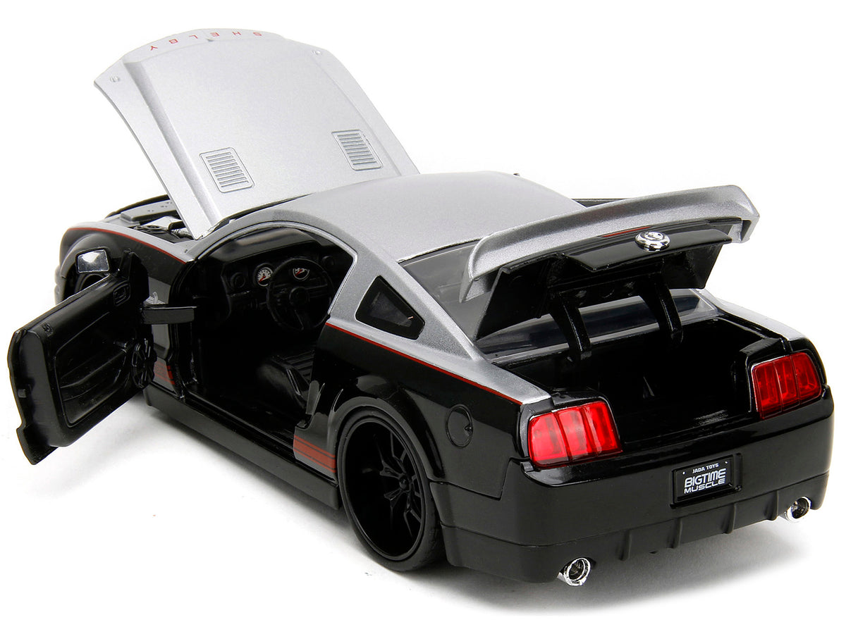 2008 Ford Shelby Mustang GT-500KR Silver and Black with Red Stripes "Bigtime Muscle" Series 1/24 Diecast Model Car by Jada - image 4