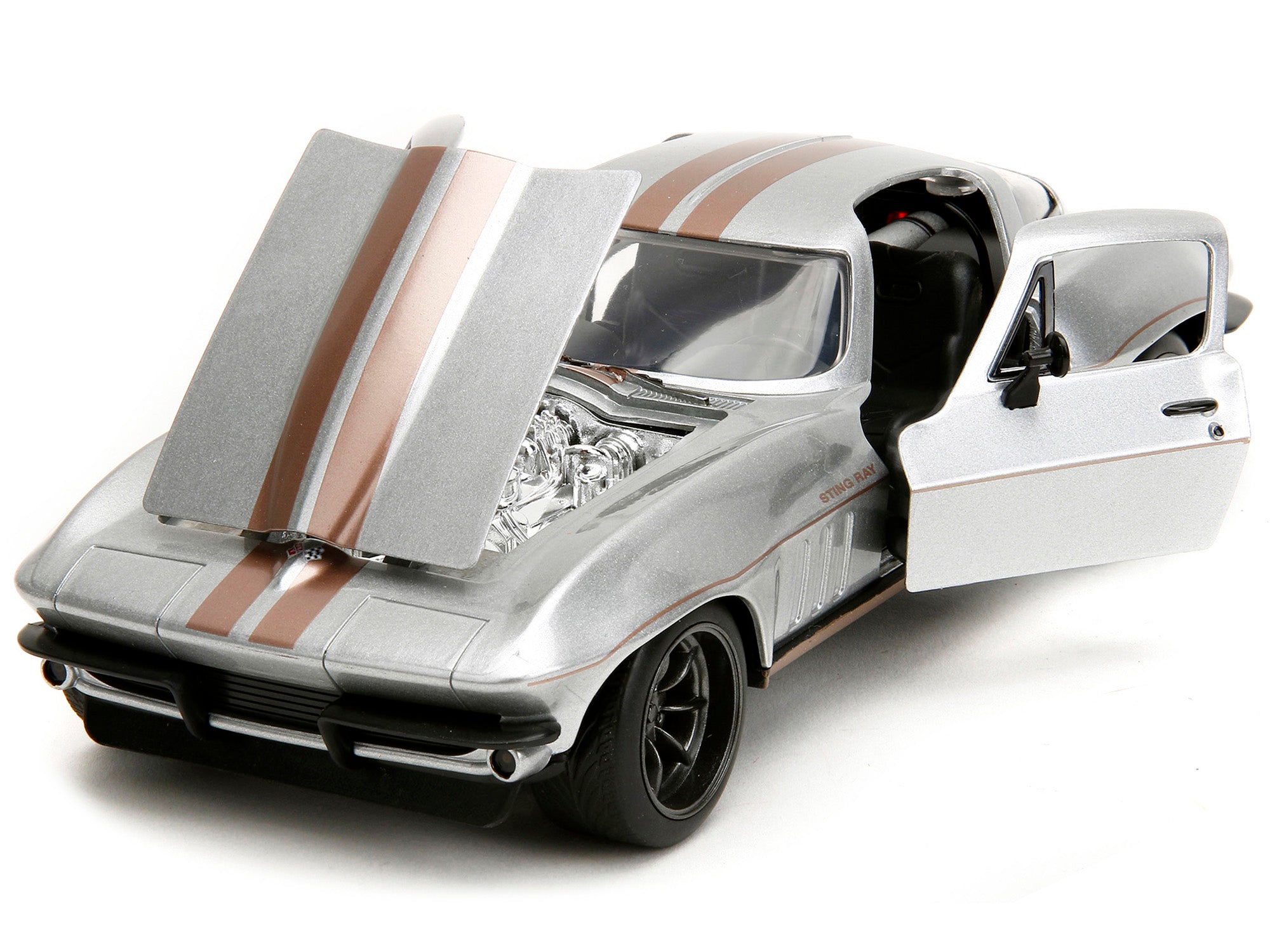 1966 Chevrolet Corvette Silver Metallic with Bronze Stripes "Bigtime Muscle" Series 1/24 Diecast Model Car by Jada - image 2