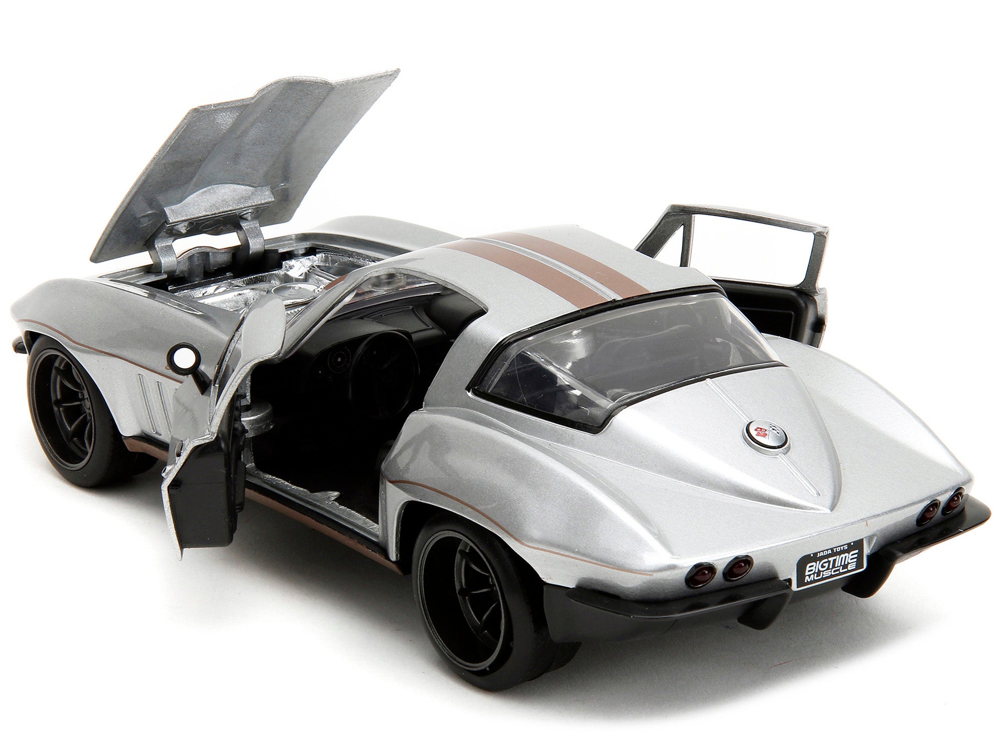 1966 Chevrolet Corvette Silver Metallic with Bronze Stripes "Bigtime Muscle" Series 1/24 Diecast Model Car by Jada - image 4