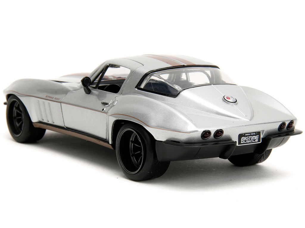 1966 Chevrolet Corvette Silver Metallic with Bronze Stripes "Bigtime Muscle" Series 1/24 Diecast Model Car by Jada - image 5