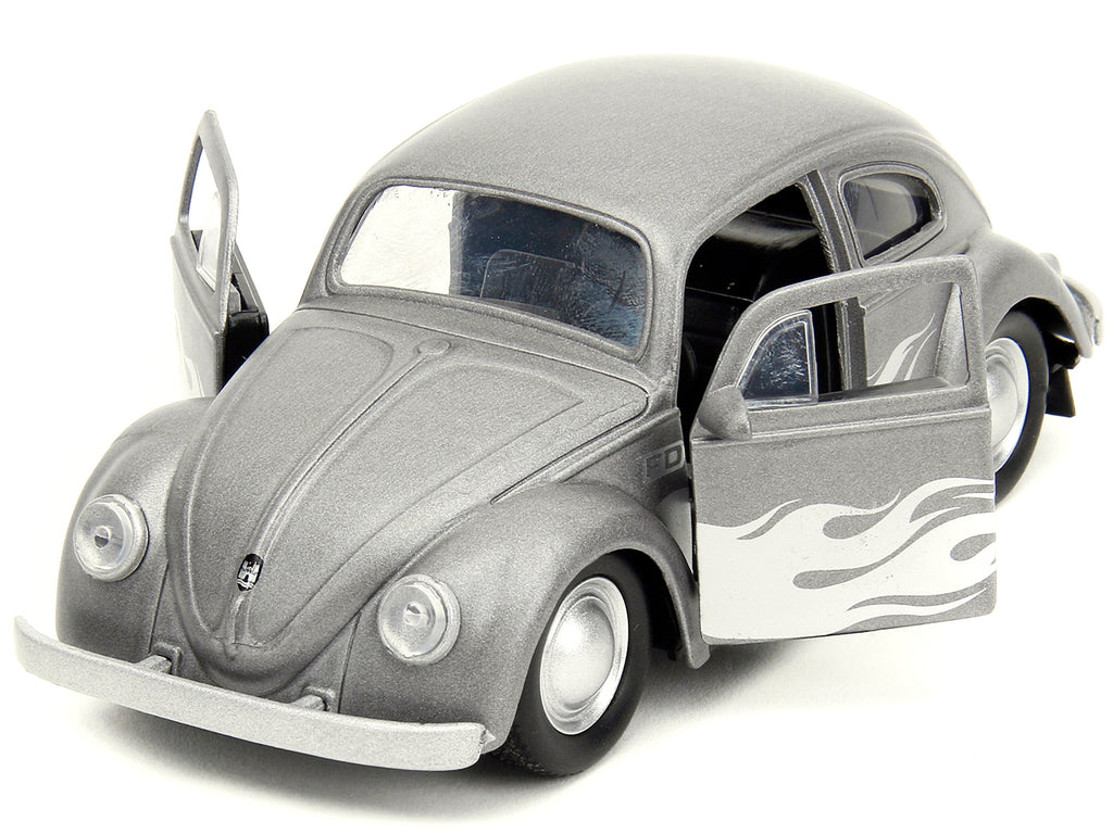 1959 Volkswagen Beetle Gray Metallic with Silver Flames and Boxing Gloves Accessory "Punch Buggy" Series 1/32 Diecast Model Car by Jada - image 3