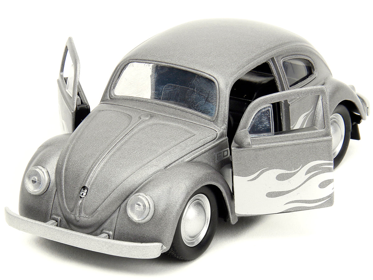 1959 Volkswagen Beetle Gray Metallic with Silver Flames and Boxing Gloves Accessory "Punch Buggy" Series 1/32 Diecast Model Car by Jada - image 3