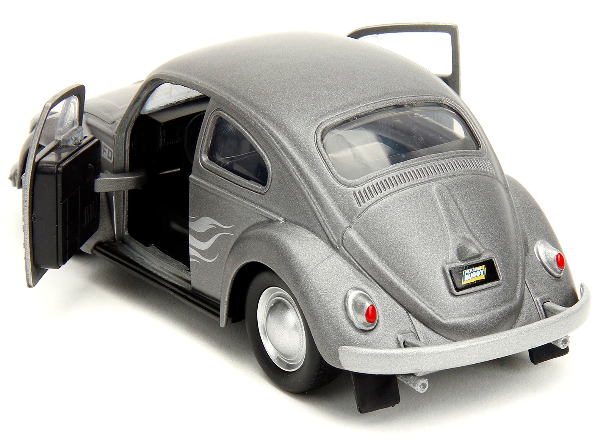 1959 Volkswagen Beetle Gray Metallic with Silver Flames and Boxing Gloves Accessory "Punch Buggy" Series 1/32 Diecast Model Car by Jada - image 4