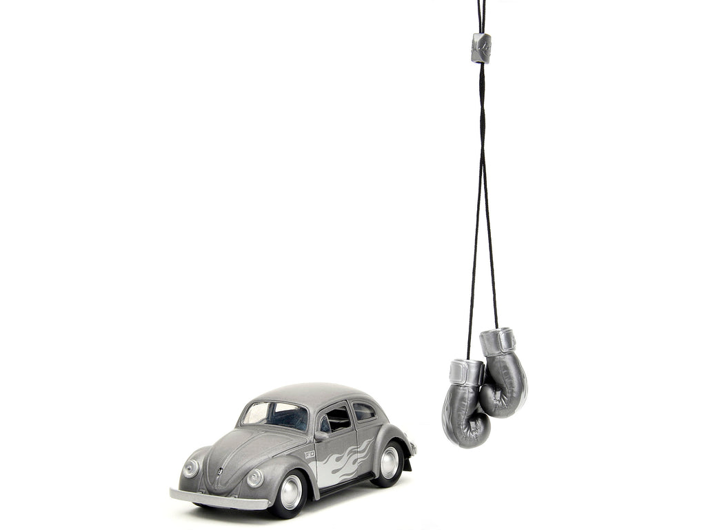 1959 Volkswagen Beetle Gray Metallic with Silver Flames and Boxing Gloves Accessory "Punch Buggy" Series 1/32 Diecast Model Car by Jada - image 2