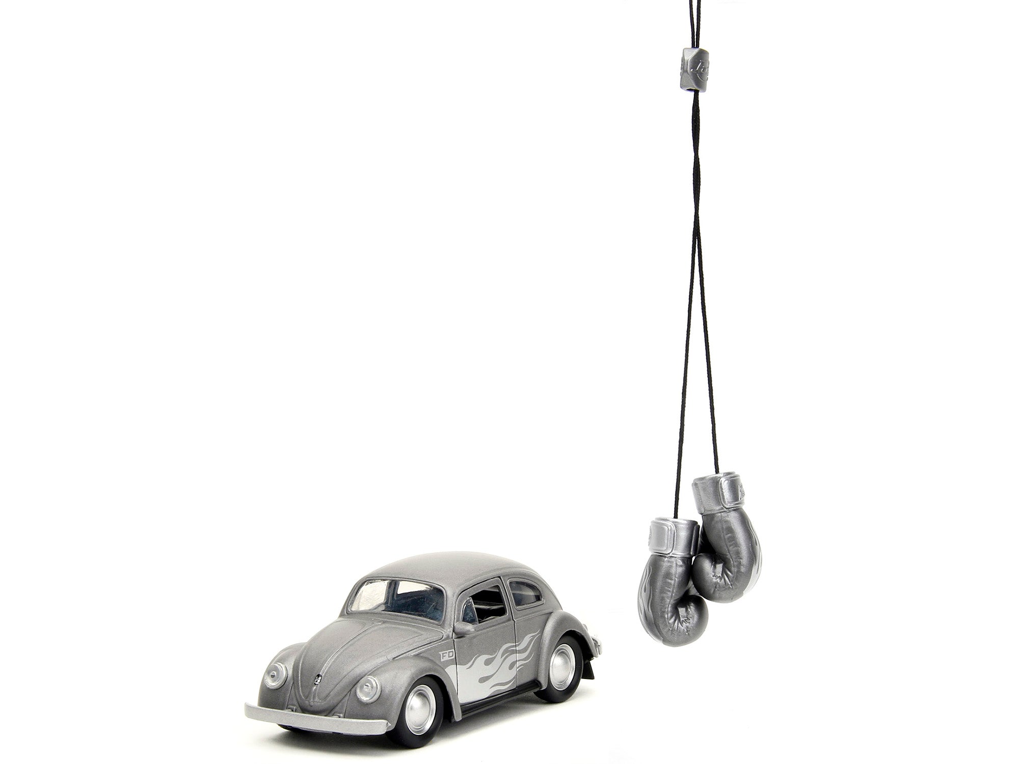 1959 Volkswagen Beetle Gray Metallic with Silver Flames and Boxing Gloves Accessory "Punch Buggy" Series 1/32 Diecast Model Car by Jada - image 2