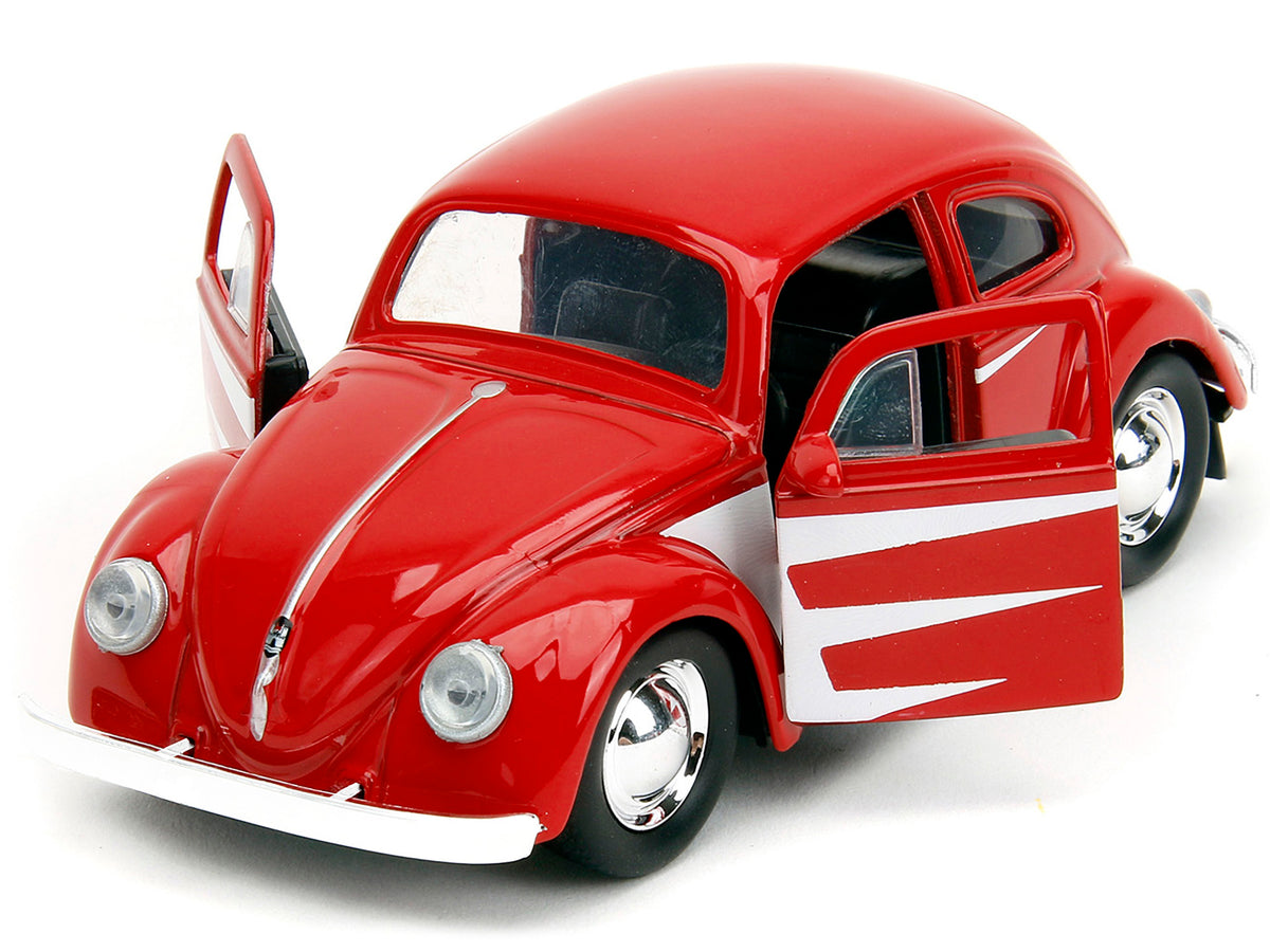 1959 Volkswagen Beetle Red with White Graphics and Boxing Gloves Accessory "Punch Buggy" Series 1/32 Diecast Model Car by Jada - image 3