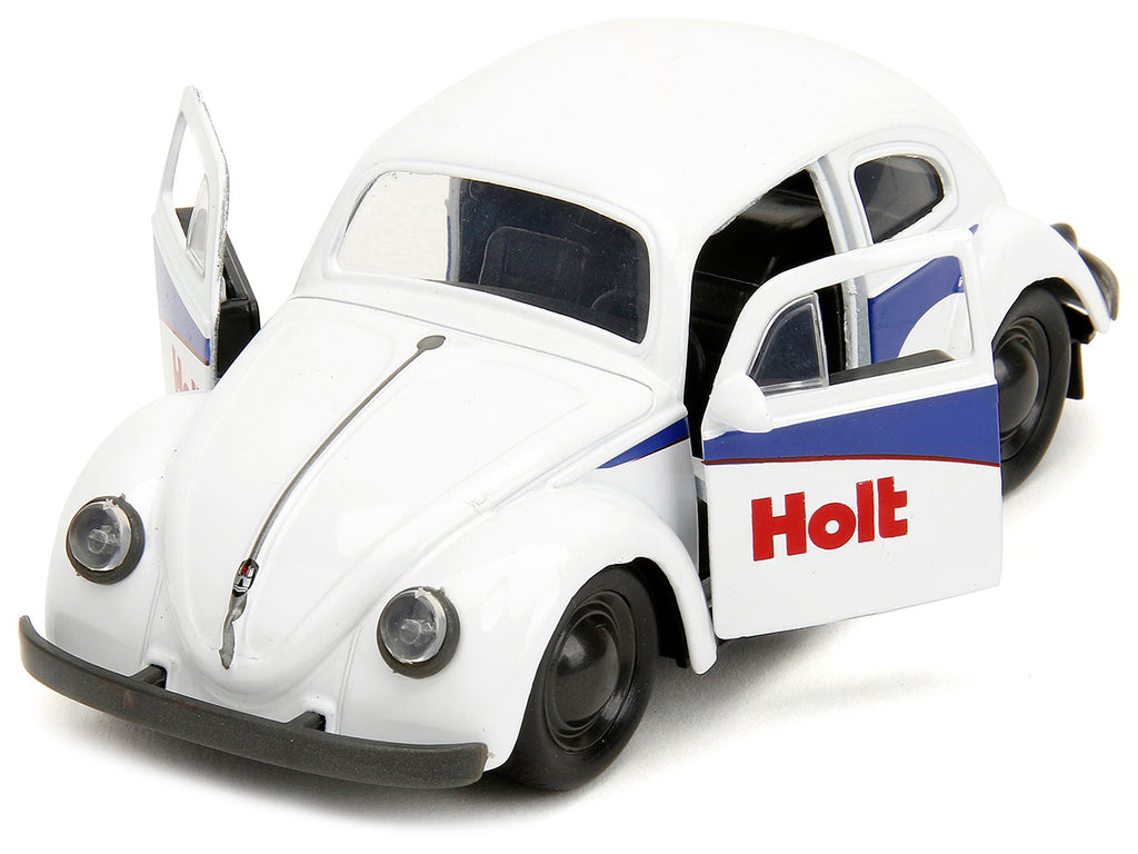1959 Volkswagen Beetle "Holt" White with Blue Graphics and Boxing Gloves Accessory "Punch Buggy" Series 1/32 Diecast Model Car by Jada - image 3