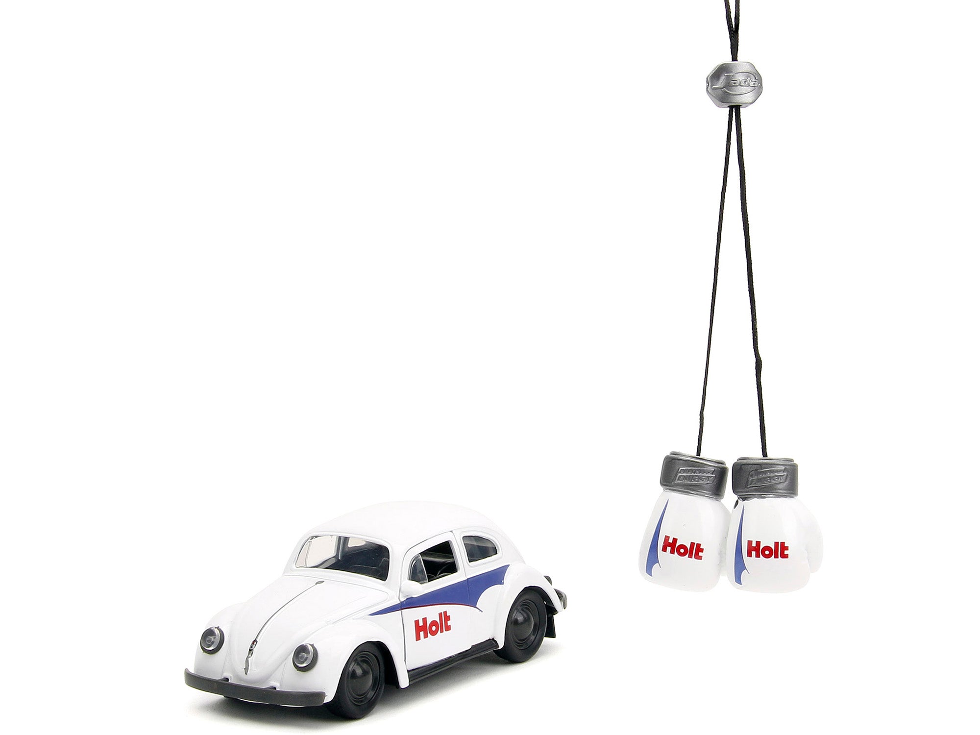 1959 Volkswagen Beetle "Holt" White with Blue Graphics and Boxing Gloves Accessory "Punch Buggy" Series 1/32 Diecast Model Car by Jada - image 2