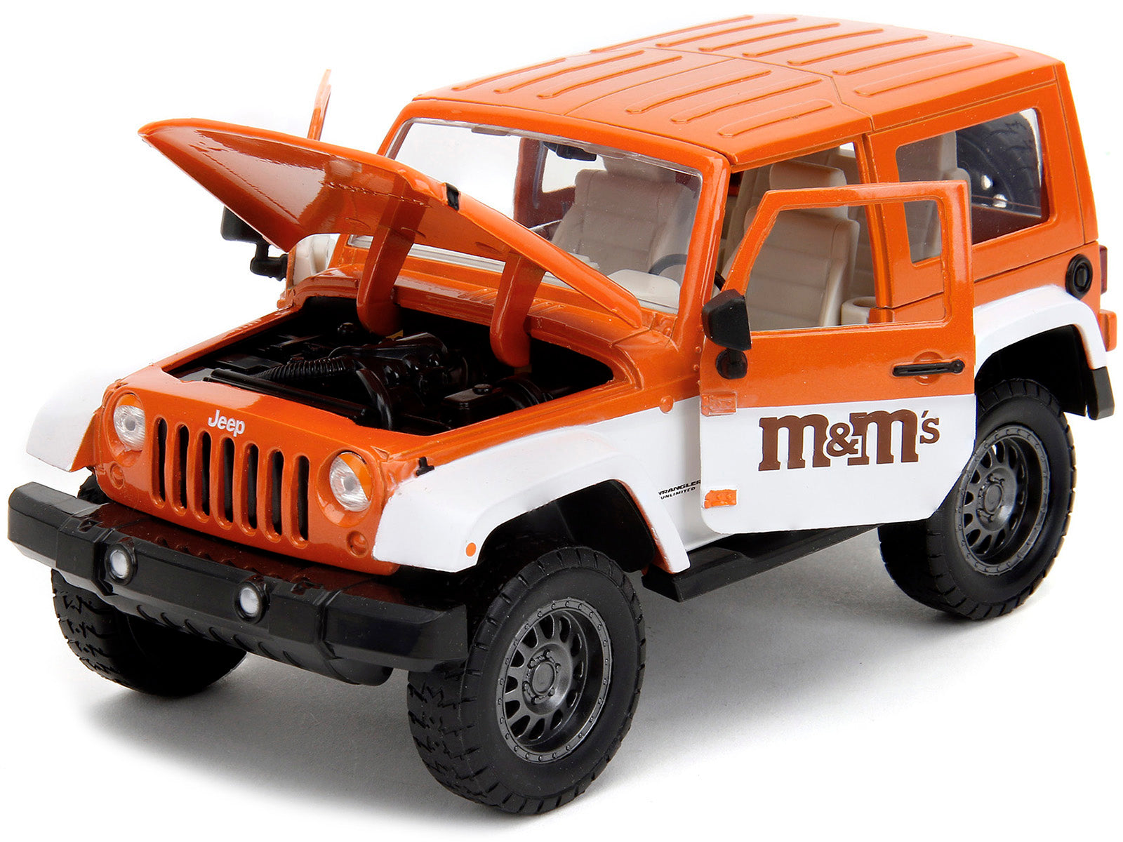 2007 Jeep Wrangler Orange Metallic and White and Orange M&M Diecast Figure "M&M's" "Hollywood Rides" Series 1/24 Diecast Model Car by Jada - image 2