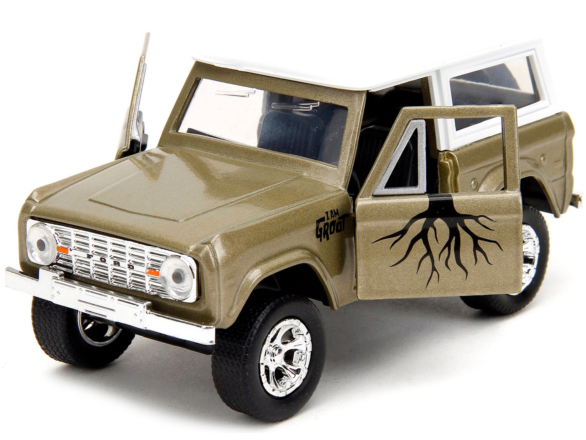 1973 Ford Bronco Gold Metallic with White Top and Groot Diecast Figure "Guardians of the Galaxy" "Marvel" Series 1/32 Diecast Model Car by Jada - image 2