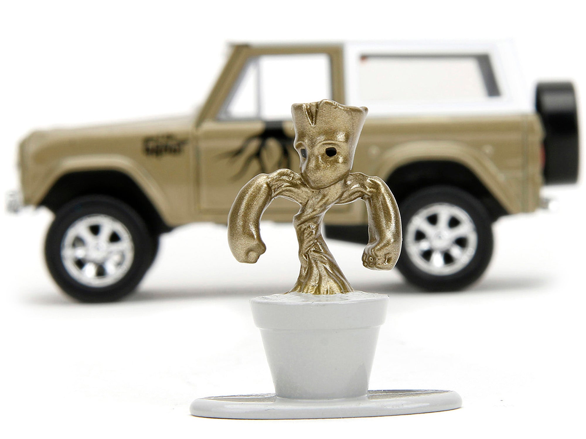 1973 Ford Bronco Gold Metallic with White Top and Groot Diecast Figure "Guardians of the Galaxy" "Marvel" Series 1/32 Diecast Model Car by Jada - image 5