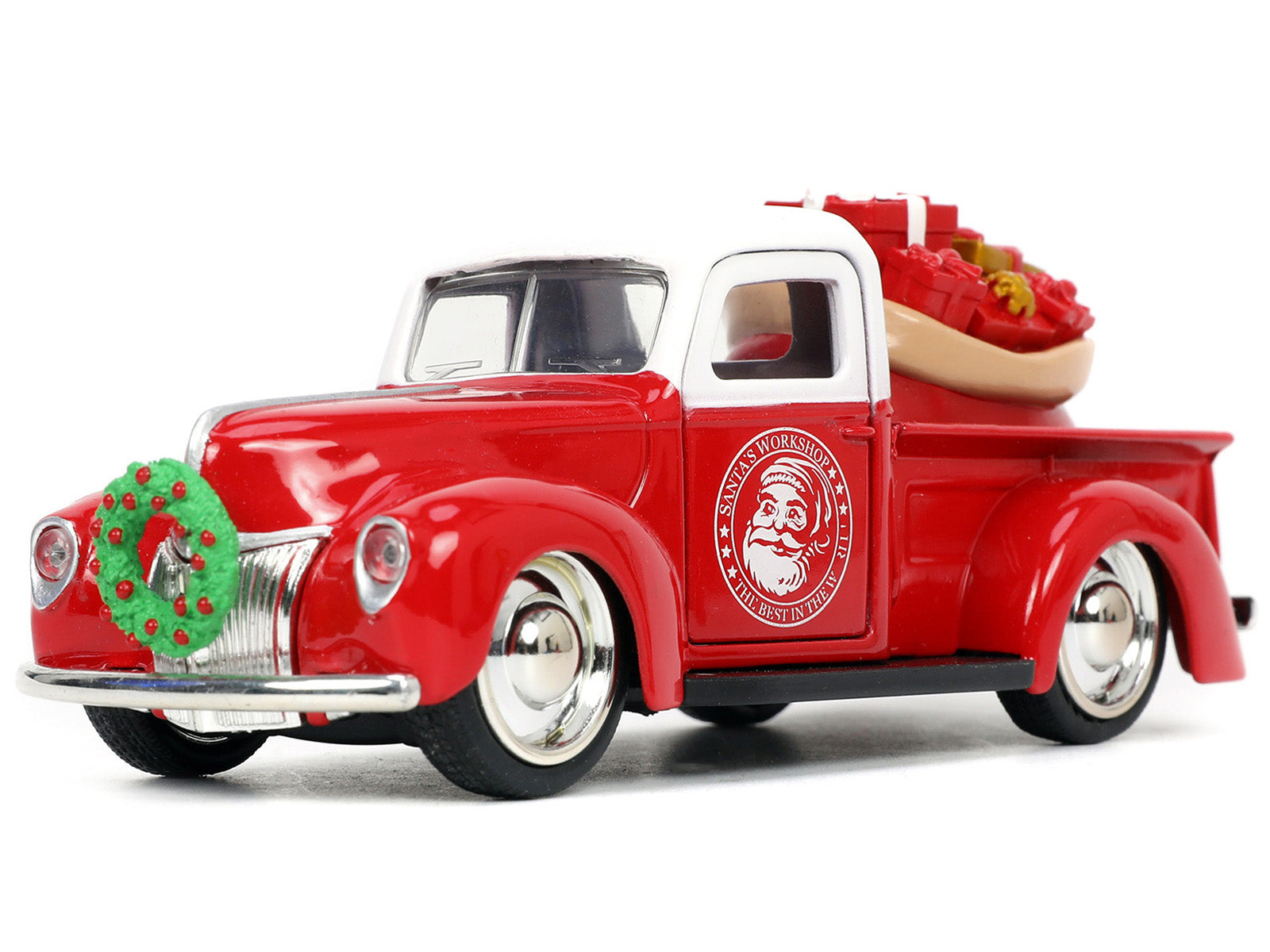 1941 Ford Pickup Truck Red and White "Santa's Workshop" and 1957 Chevrolet Bel Air Red Metallic and White "Express 25" with Mr. and Mrs. Santa Claus Diecast Figures "Holiday Rides" Series 1/32 Diecast Model Cars by Jada - image 2