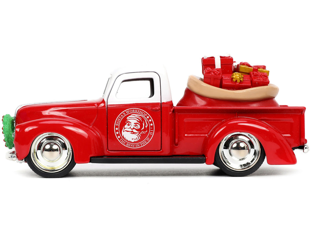 1941 Ford Pickup Truck Red and White "Santa's Workshop" and 1957 Chevrolet Bel Air Red Metallic and White "Express 25" with Mr. and Mrs. Santa Claus Diecast Figures "Holiday Rides" Series 1/32 Diecast Model Cars by Jada - image 3