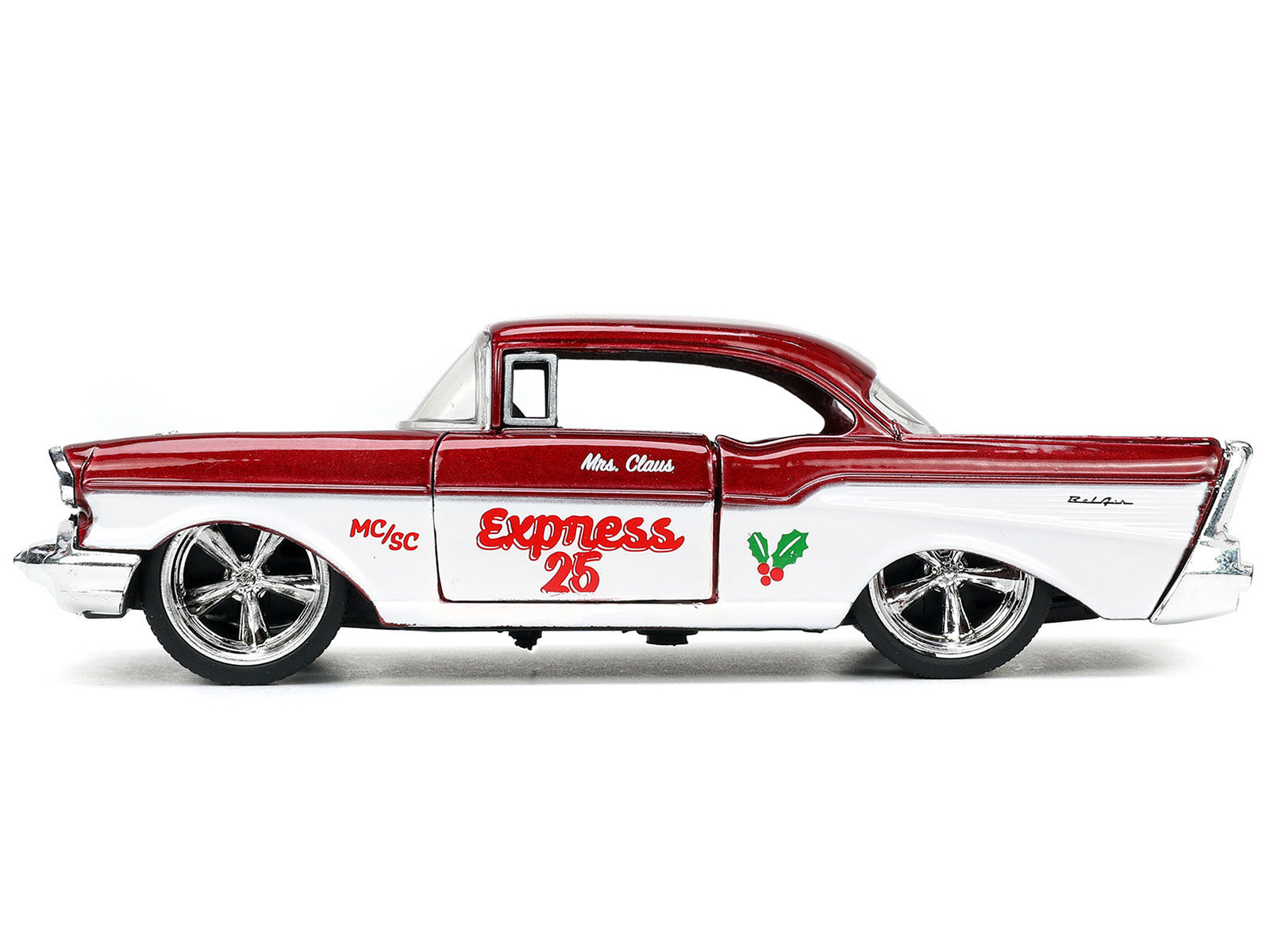 1941 Ford Pickup Truck Red and White "Santa's Workshop" and 1957 Chevrolet Bel Air Red Metallic and White "Express 25" with Mr. and Mrs. Santa Claus Diecast Figures "Holiday Rides" Series 1/32 Diecast Model Cars by Jada - image 5