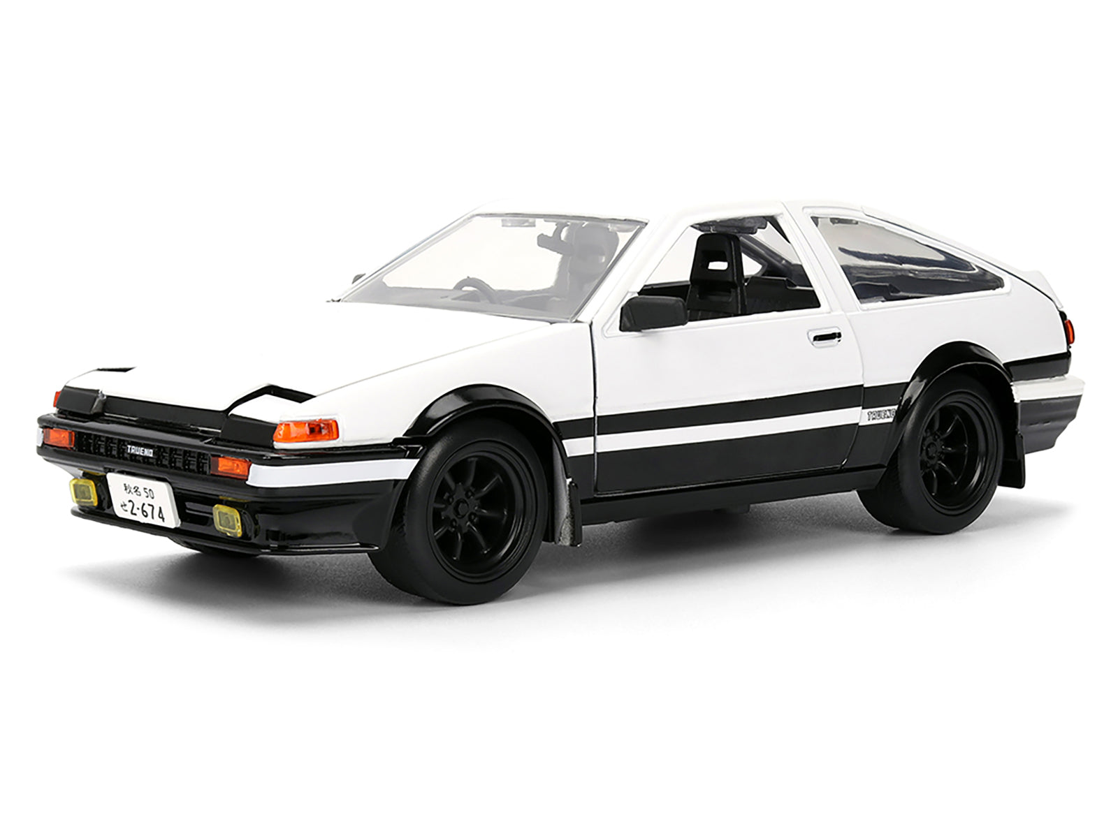 Toyota Trueno (AE86) RHD (Right Hand Drive) White and Black with Graphics and Takumi Diecast Figure "Initial D" (1998-2021) TV Series "Anime Hollywood Rides" Series 1/24 Diecast Model by Jada - image 2