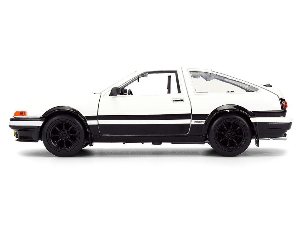 Toyota Trueno (AE86) RHD (Right Hand Drive) White and Black with Graphics and Takumi Diecast Figure "Initial D" (1998-2021) TV Series "Anime Hollywood Rides" Series 1/24 Diecast Model by Jada - image 4