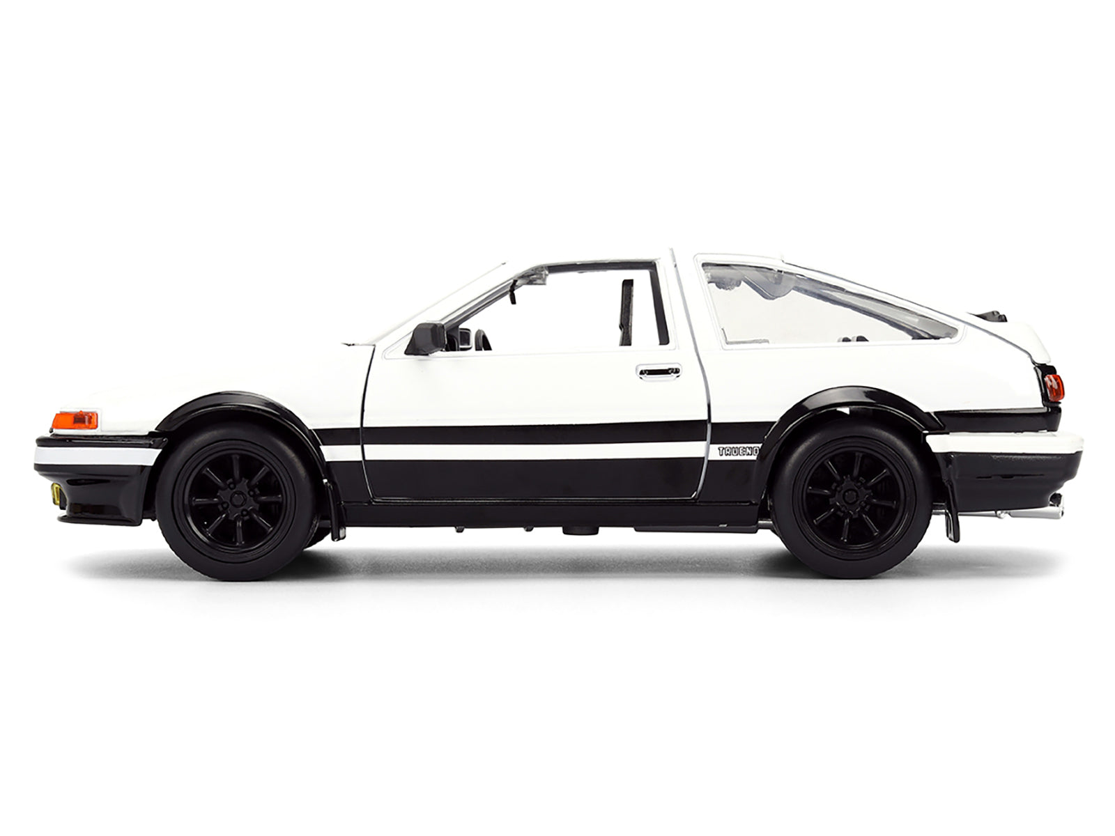 Toyota Trueno (AE86) RHD (Right Hand Drive) White and Black with Graphics and Takumi Diecast Figure "Initial D" (1998-2021) TV Series "Anime Hollywood Rides" Series 1/24 Diecast Model by Jada - image 4
