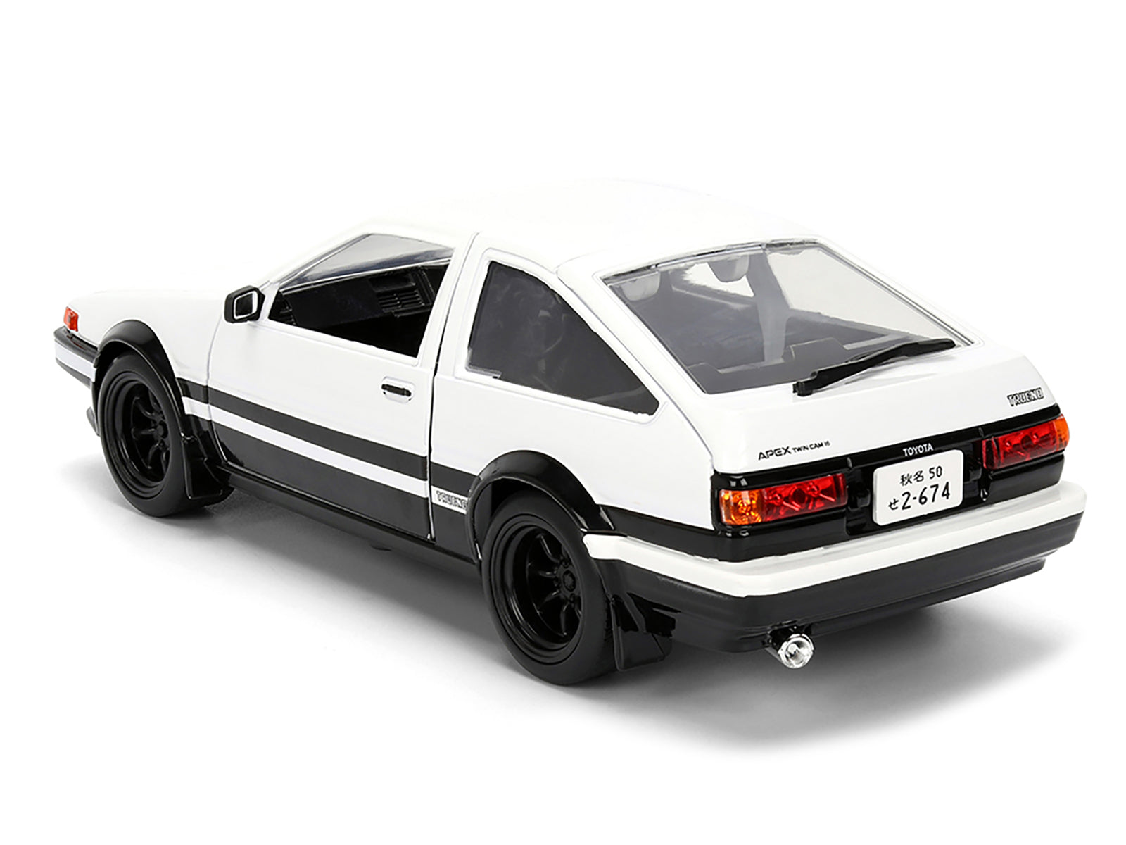 Toyota Trueno (AE86) RHD (Right Hand Drive) White and Black with Graphics and Takumi Diecast Figure "Initial D" (1998-2021) TV Series "Anime Hollywood Rides" Series 1/24 Diecast Model by Jada - image 5