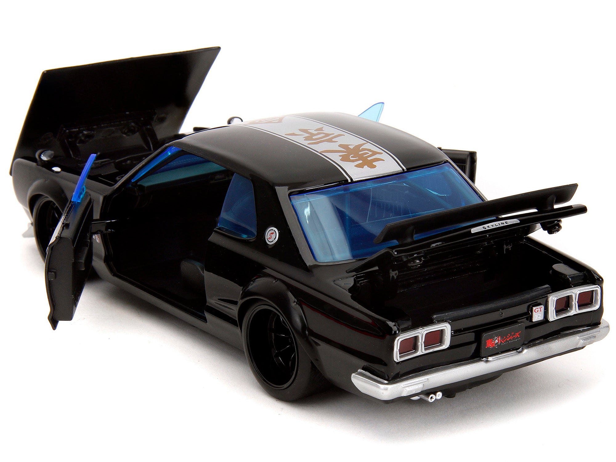 1971 Nissan Skyline GT-R RHD (Right Hand Drive) Black with Silver Stripe and Mikey Diecast Figure "Tokyo Revengers" (2021) TV Series "Anime Hollywood Rides" Series 1/24 Diecast Model Car by Jada - image 4