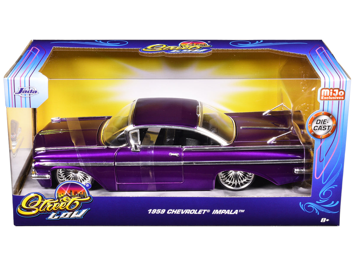1959 Chevrolet Impala Lowrider Candy Purple with DUB Wire Wheels "Street Low" Series 1/24 Diecast Model Car by Jada - image 3