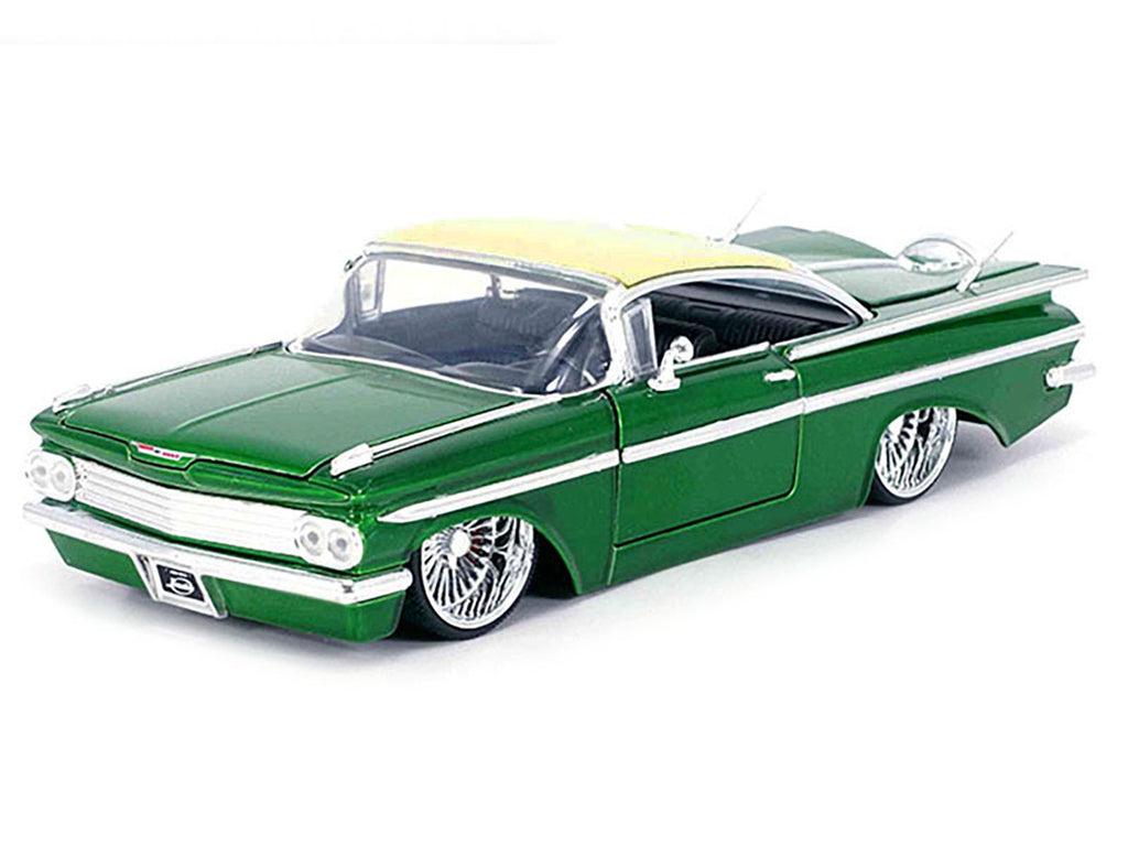 1959 Chevrolet Impala Lowrider Green Metallic with Cream Top and DUB Wire Wheels "Street Low" Series 1/24 Diecast Model Car by Jada - image 2