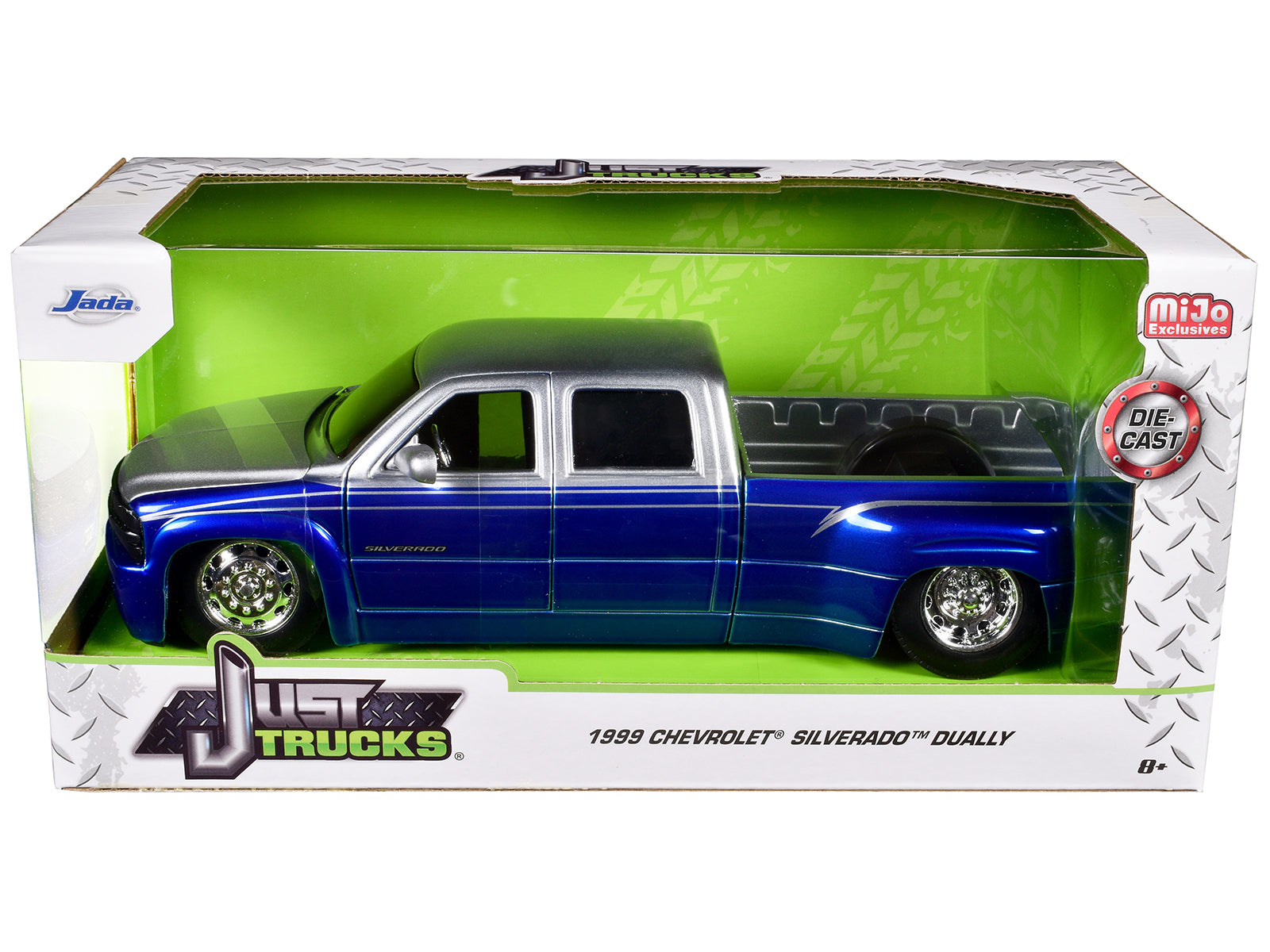 1999 Chevrolet Silverado Dually Pickup Truck Blue Metallic and Silver with Stock Wheels "Just Trucks" Series 1/24 Diecast Model Car by Jada - image 3