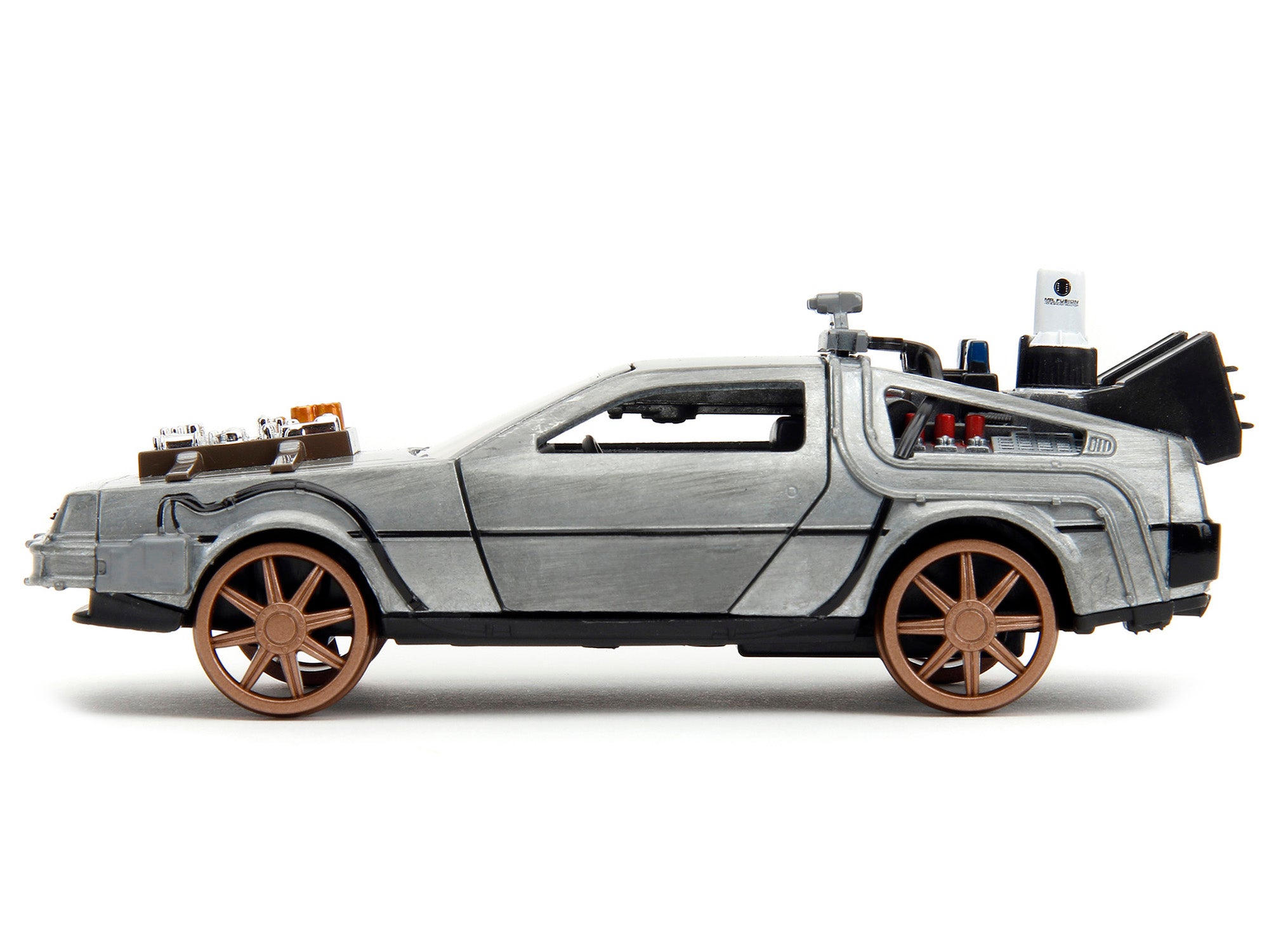 DeLorean DMC (Time Machine) Brushed Metal Train Wheel Version "Back to the Future Part III" (1990) Movie "Hollywood Rides" Series 1/32 Diecast Model Car by Jada - image 2