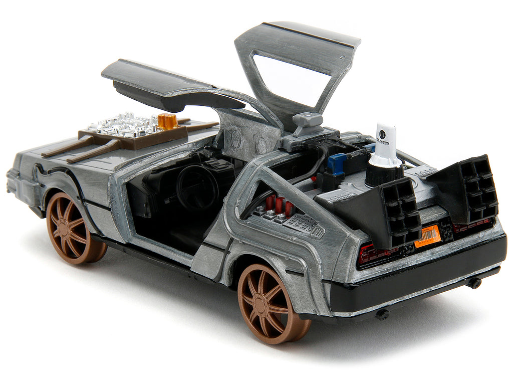 DeLorean DMC (Time Machine) Brushed Metal Train Wheel Version "Back to the Future Part III" (1990) Movie "Hollywood Rides" Series 1/32 Diecast Model Car by Jada - image 3
