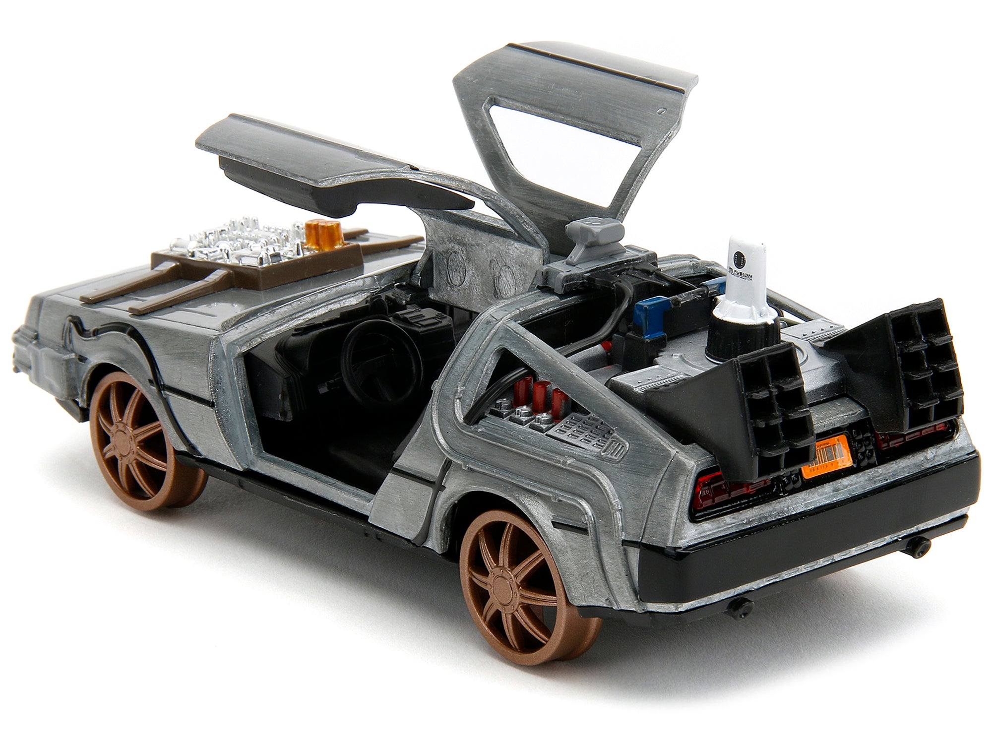 DeLorean DMC (Time Machine) Brushed Metal Train Wheel Version "Back to the Future Part III" (1990) Movie "Hollywood Rides" Series 1/32 Diecast Model Car by Jada - image 3