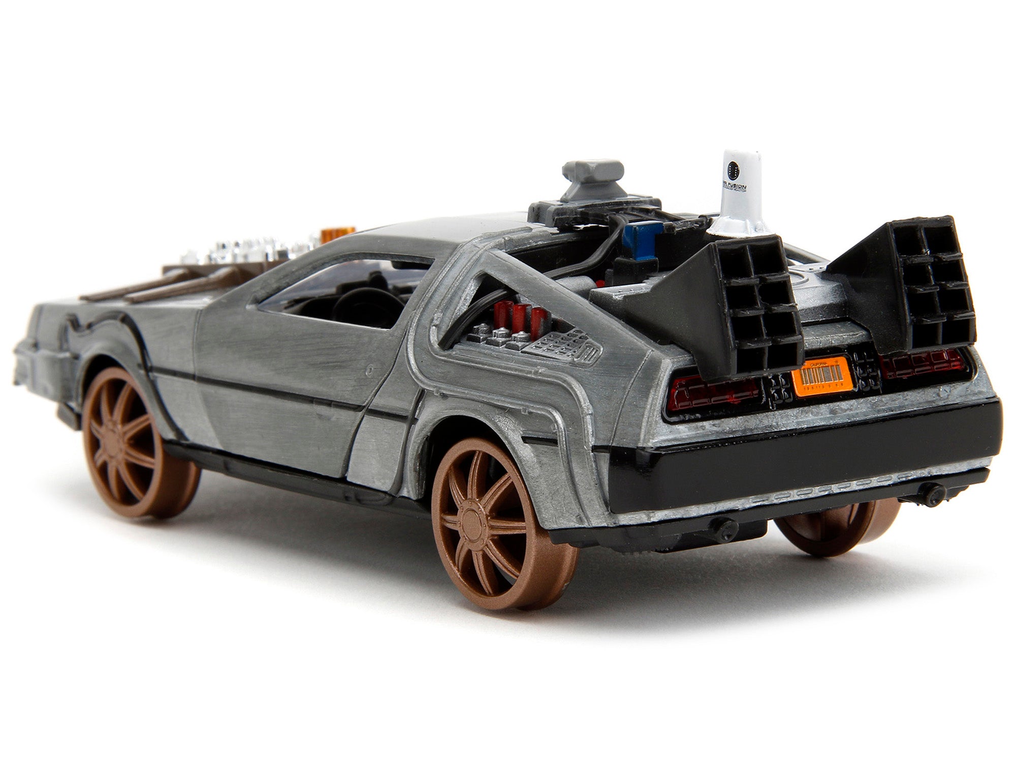 DeLorean DMC (Time Machine) Brushed Metal Train Wheel Version "Back to the Future Part III" (1990) Movie "Hollywood Rides" Series 1/32 Diecast Model Car by Jada - image 4