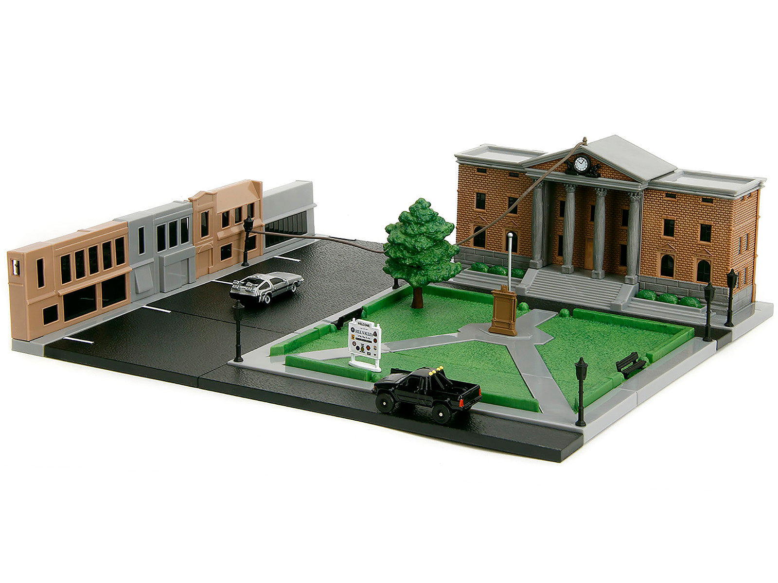 Hill Valley Courthouse Diorama with Black Pickup Truck and Delorean "Back to the Future" (1985) Movie "Nano Scene" Series Model by Jada - image 2