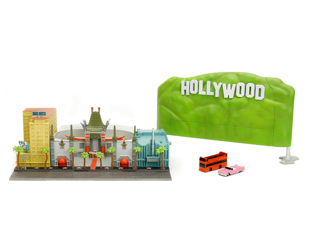 "Hollywood 100" Walk of Fame Diorama with Pink Convertible and Double-Decker Bus "Nano Scene" Series model by Jada - image 5