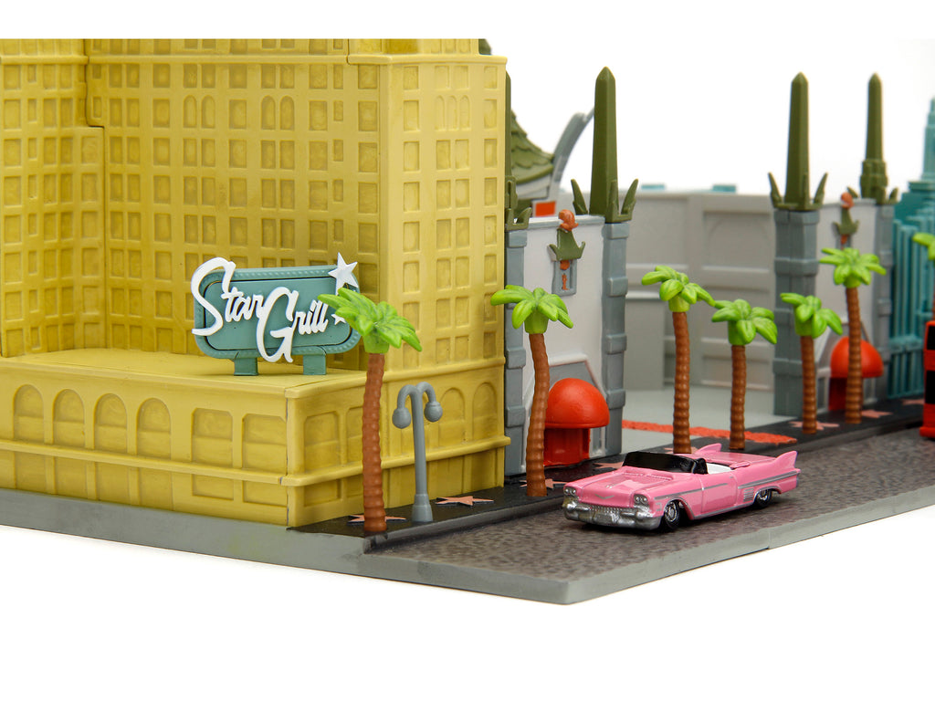 "Hollywood 100" Walk of Fame Diorama with Pink Convertible and Double-Decker Bus "Nano Scene" Series model by Jada - image 3