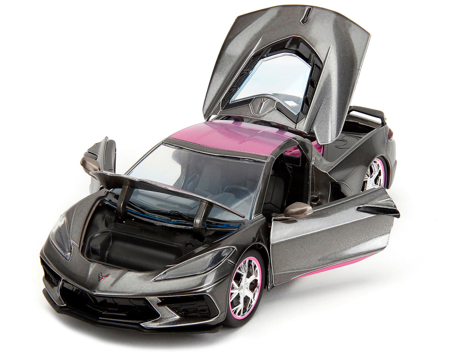 2020 Chevrolet Corvette Stingray Gray Metallic with Pink Carbon Hood and Top "Pink Slips" Series 1/24 Diecast Model Car by Jada - image 2
